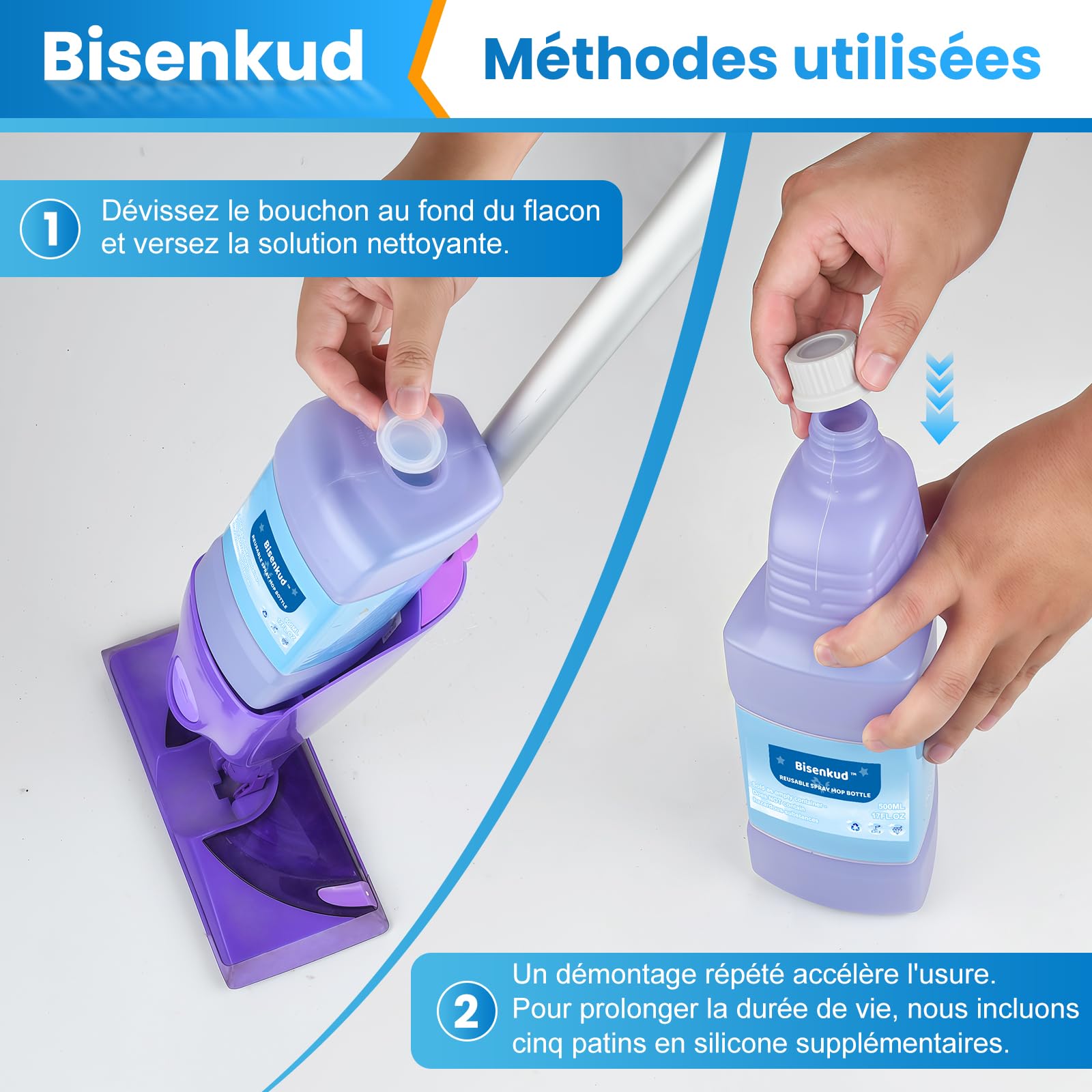 Bottiglia di ricarica riutilizzabile per Swiffer WetJet Kit Spray Mop, 1250 ml, include 1 bottiglia, 1 imbuto in silicone 5 guarnizioni, non contiene agenti detergenti