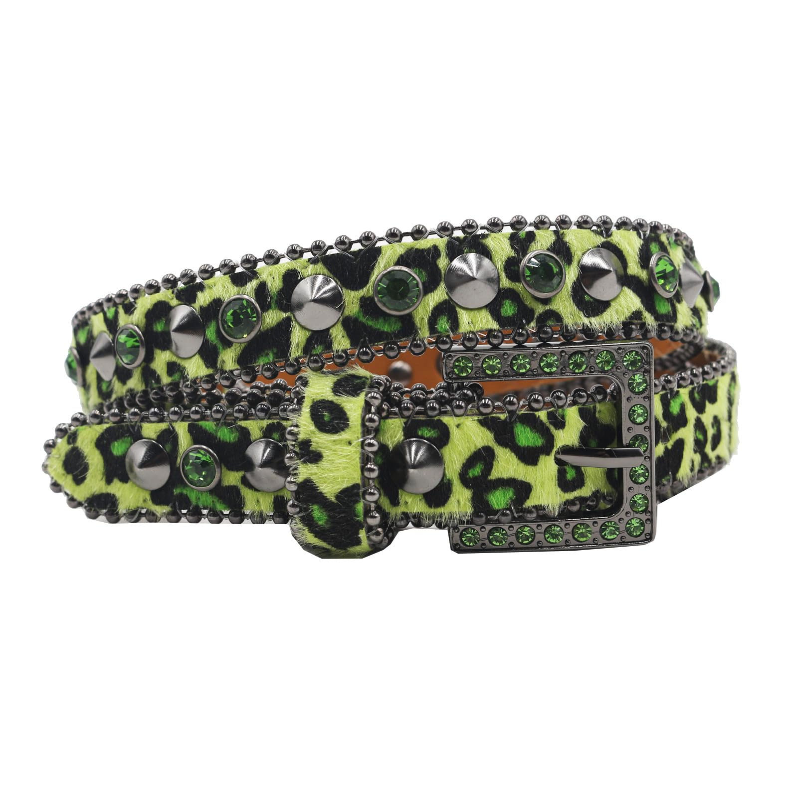 Amazon.com: ZNEL Faux Fur Leopard Print Rhinestone Studded Belt
