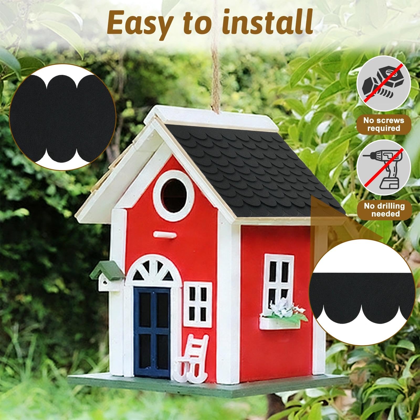 Draupnir 53 Piezas Unidades De Fieltro Autoadhesivo Para Techos Para Pajareras,Tejas Para Casa Pajaros Exterior Autoadhesivas,Techo De AlimentacióN De Aves-Negro,Material De Fieltro