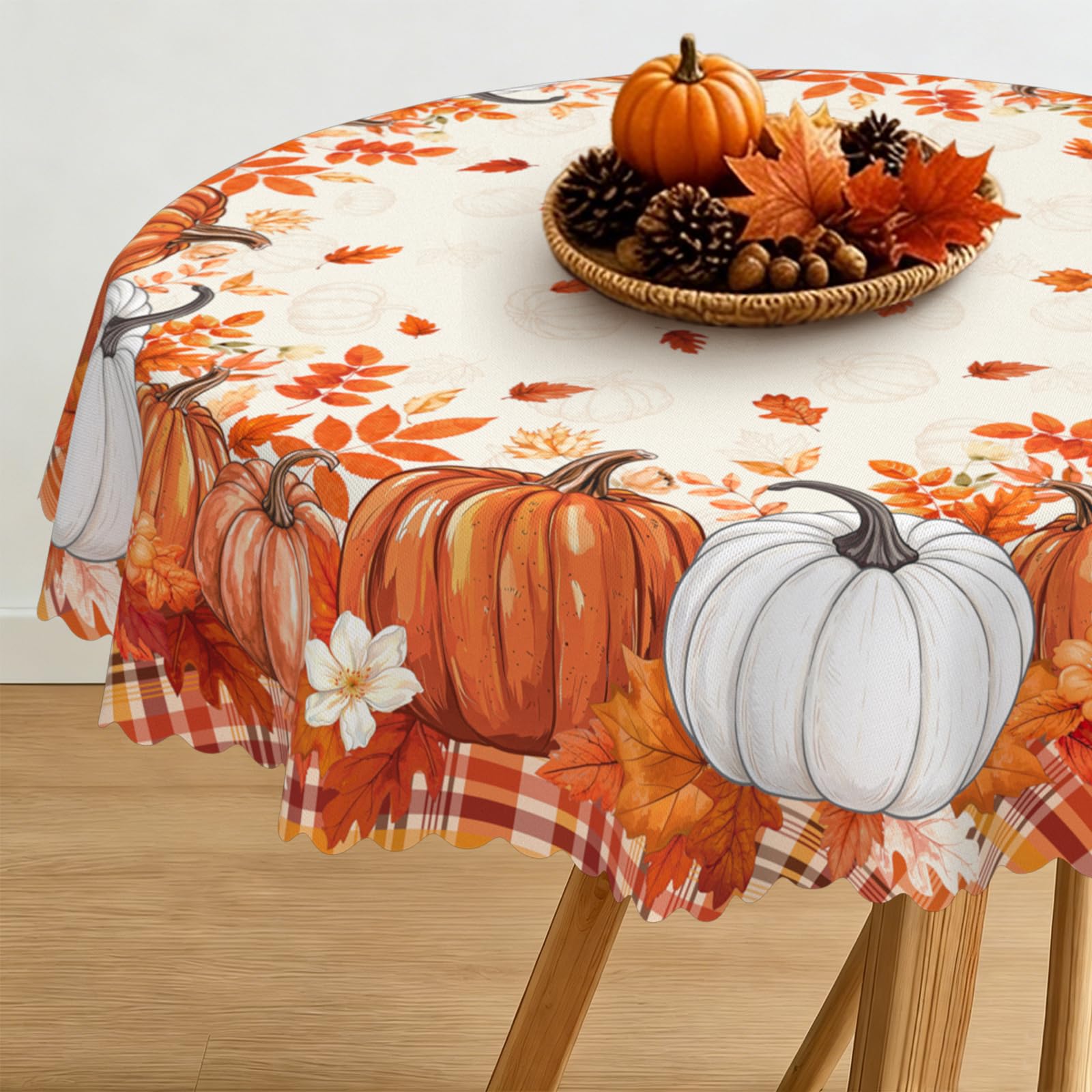yrhsnclsdg Fall Tablecloth Autumn Pumpkin Maple Leaves Tablecloths Round 60x60 Inch Table Cover for Thanksgiving Dinning Table Decorations