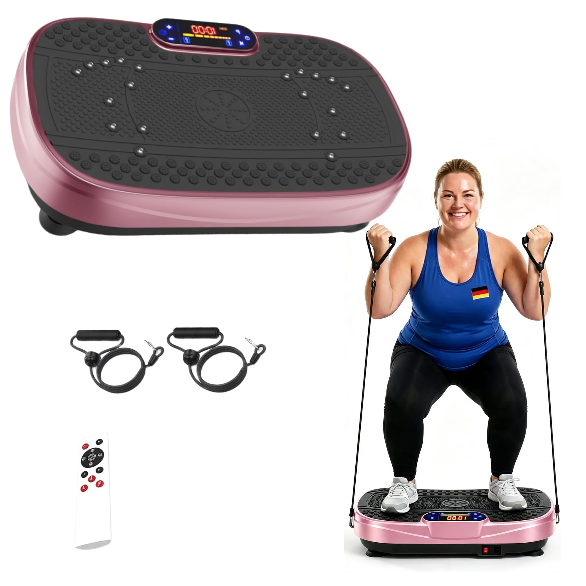 Plataforma vibratoria de entrenamiento con bandas de resistencia, plataforma de fitness para entrenamiento en casa, dispositivo de fitness en casa, tabla de vibración con control de velocidad y