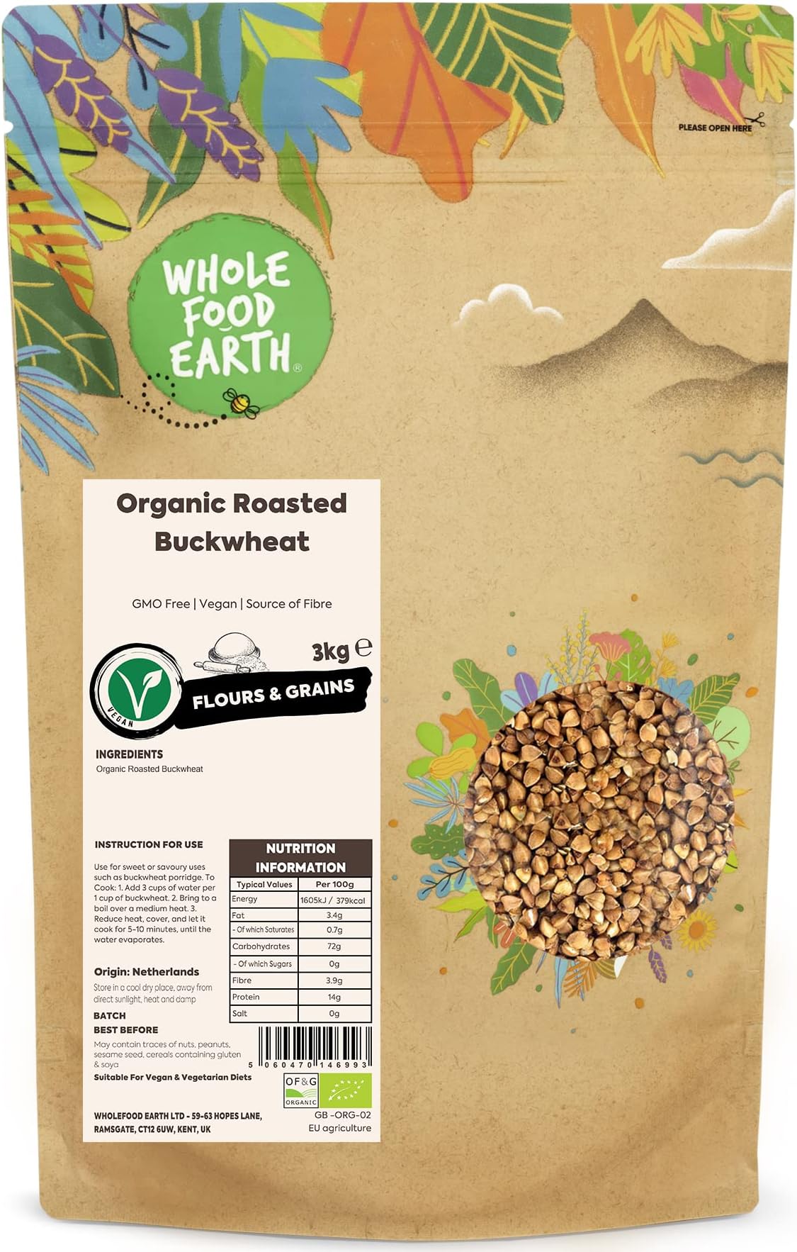 Organic Roasted Buckwheat – 3 kg | GMO Free | Vegan | Source of Fibre | Certified Organic