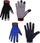 Handlandy Gants de travail pour hommes Ecran tactile, Gants en cuir synthétique, Flexible Spendex respirable - Bouchons rembourrés & Palme (Grande, Gris)