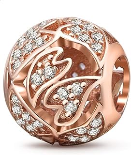 Rose Gold Leaf Charm 925 Sterling Silver Leaf Charm Heart Charm Love Charm Anniversary Charm for Pandora Charm Bracelet