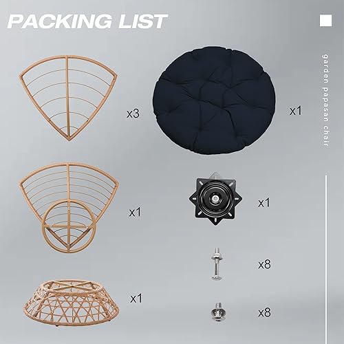 Miniatura 4 de Silla Papasan giratoria de mimbre de 38 pulgadas de 360 grados con cojín y base, silla Papasan giratoria de ratán grueso con cojín suave y marco