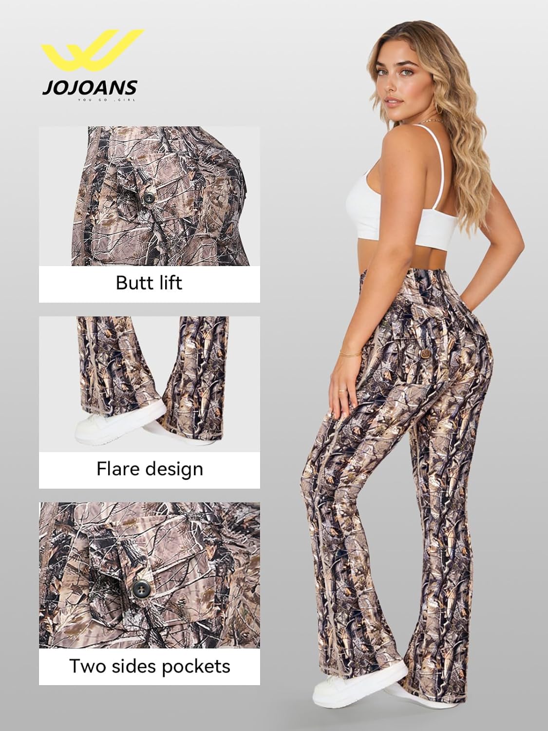 JOJOANS Women Yoga Workout Flare Leggings with Pockets Hidden Scrunch High Waisted Cargo Gym Yoga