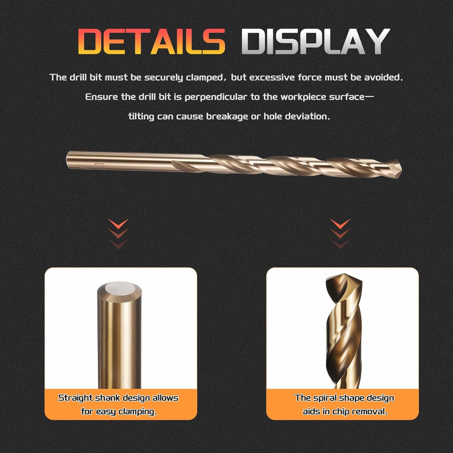 Drill Bit, #2 Cutting Diameter, 4341 HSS Number Jobber Bits Gold Finish 135° Cutting Angle - (Applications: for Drilling Plastic Wood Soft Metal), 5-Pieces