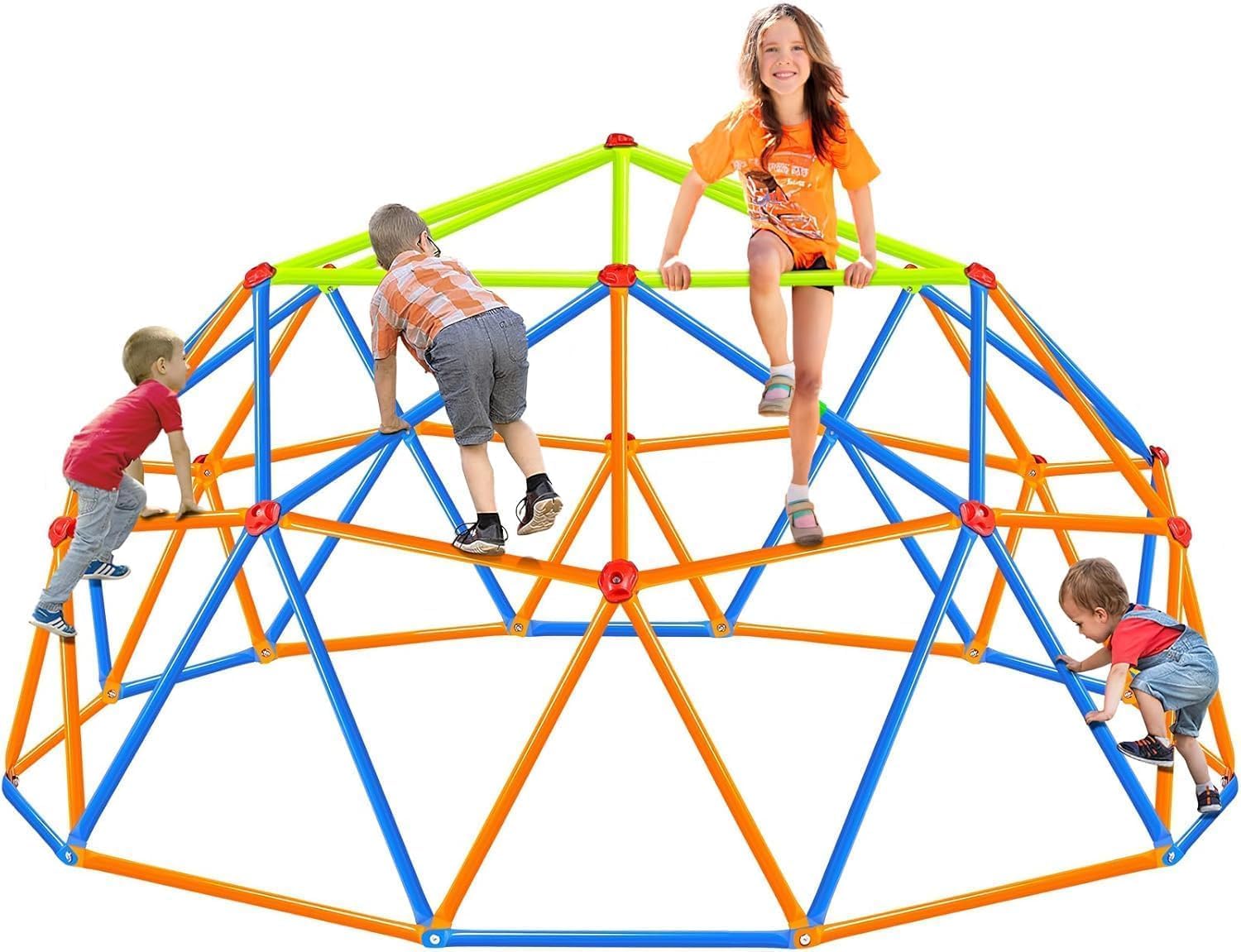 10FT Climbing Dome, Outdoor Jungle Gym for Kids 3-8, Anti-Rust Metal Geometric Dome Climber Supporting 800 Lbs Outdoor Playset and Play Equipment.