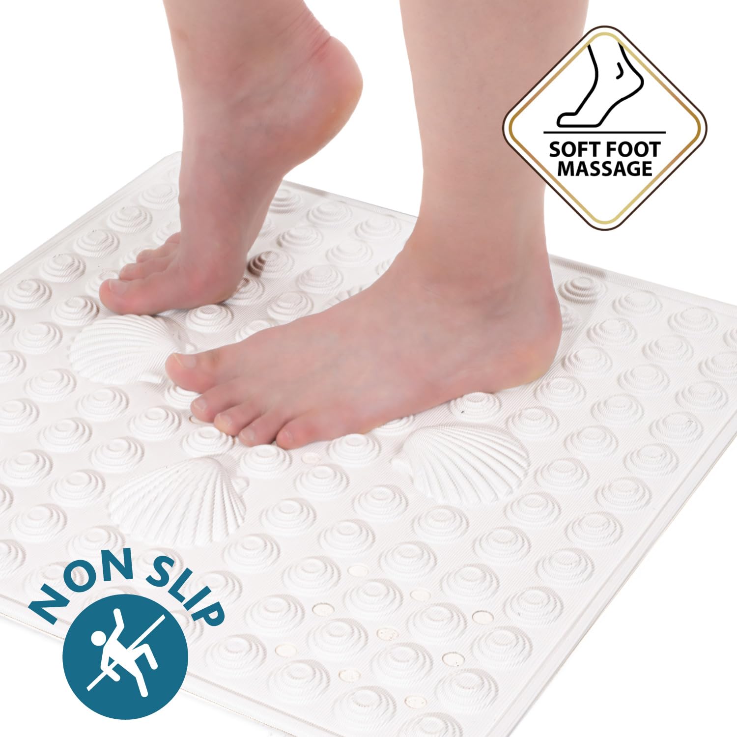 Tatkraft Shell Tapis de Douche Antidérapant, Made in Italy, 48x48 cm, Blanc