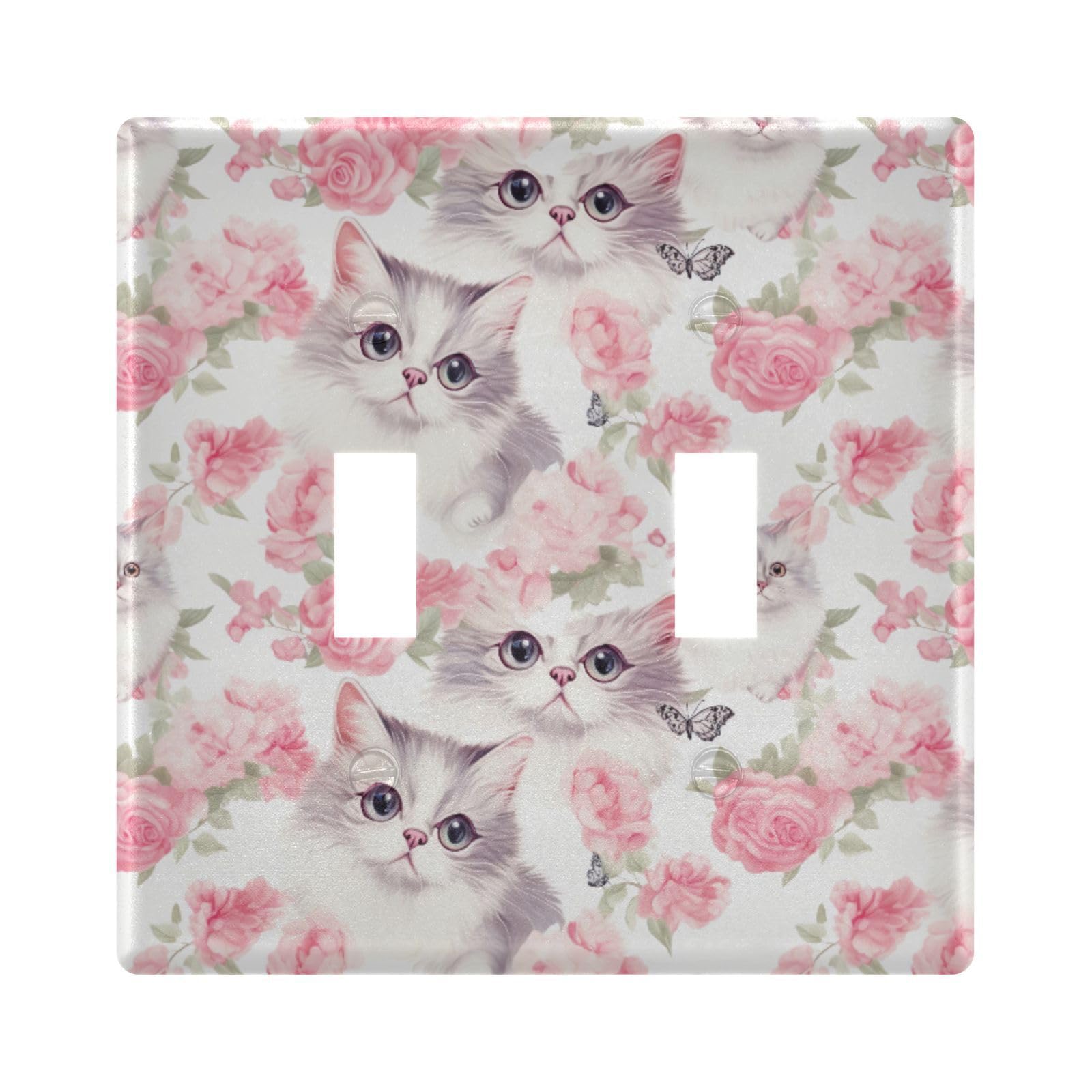 UMIRIKO Cute Cat Pink Flower Light Switch Cover Plate Covers Decorative Double Toggle Home Decor 202a8523