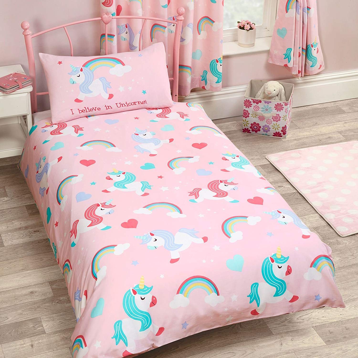 Komplettset Premium Kinderbett Einhorn = Bett + Matratze & Bettwäsche + Decke + Kissen