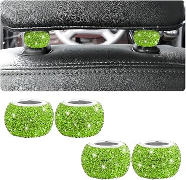 XINLIYA 4 Pack Car Headrest Collars, Bling Car Head Rest Collars Rings Decor, Rhinestone Car Head Rest Collars, Interior Car Seat Accessory, Crystal Decoration Charms for Car SUV Truck Green