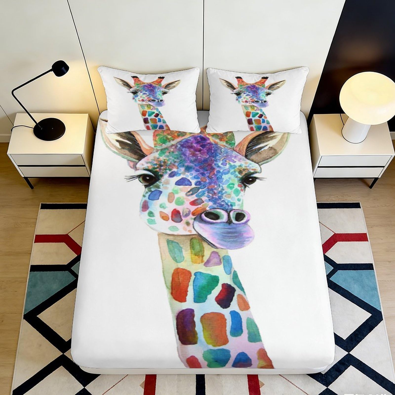 Pnayamiorkfel Style-1 3D Printed Colorful Giraffe Fitted Sheet Microfiber Soft Artistic Animal Bed Cover For Bedroom Guest Room Dorm Decor 90X200x25cm