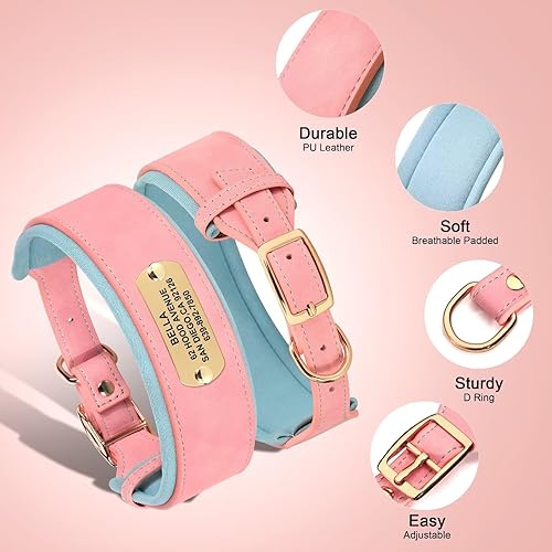 Miniatura 3 de Didog Collares de perro personalizados y acolchados suaves, collar ancho de cuero para perro con placa de nombre, collar de perro ajustable