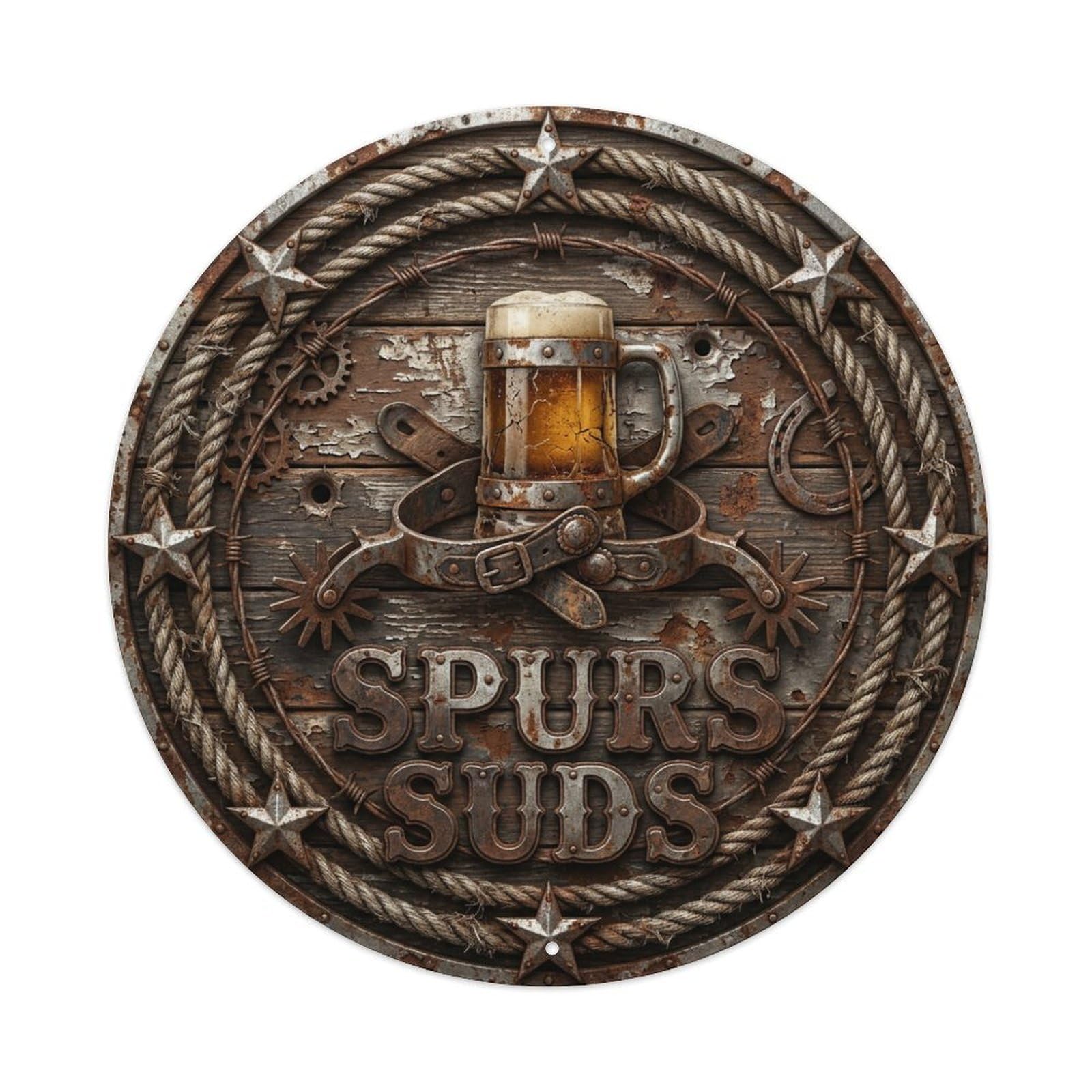 Vintage Beer Western Cowboy Spurs Suds Retro Bar for Pub Metal Tin Sign