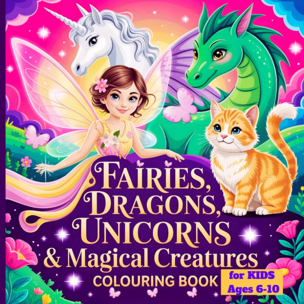 Fairies, Dragons, Unicorns & Magical Creatures Colouring Book for Kids Ages 6–10: Enchanting Fantasy Scenes to Colour with Forest Adventures, Magical Lands, and Fun Imaginative Characters