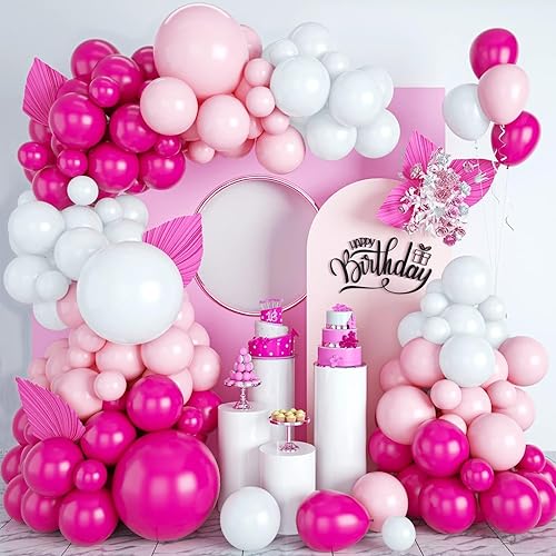 Kit de arco de guirnalda de globos rosados, kit de arco de globos rosa intenso, globos de látex rosa, globos de fiesta para niñas, niños, decoración