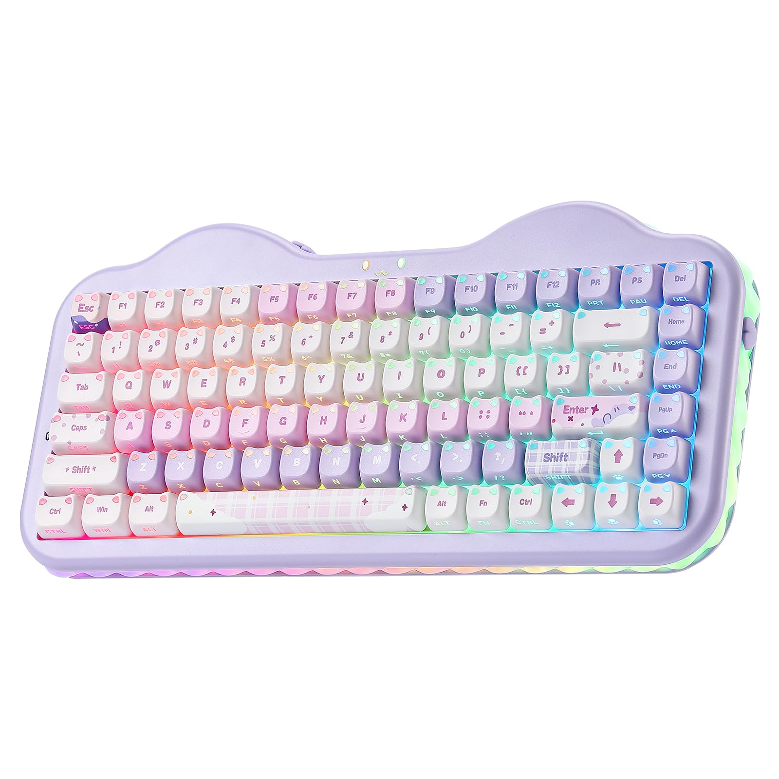 YUNZII C75 MAO Cat Tastiera Meccanica Gaming (Purple, Candy-linear) | 75% Layout, Hot Swap, BT/2.4G/USB-C, PBT Keycaps, RGB Retroilluminata, Suono Cremoso Thocky, NKRO, Cute Keyboard for Gaming