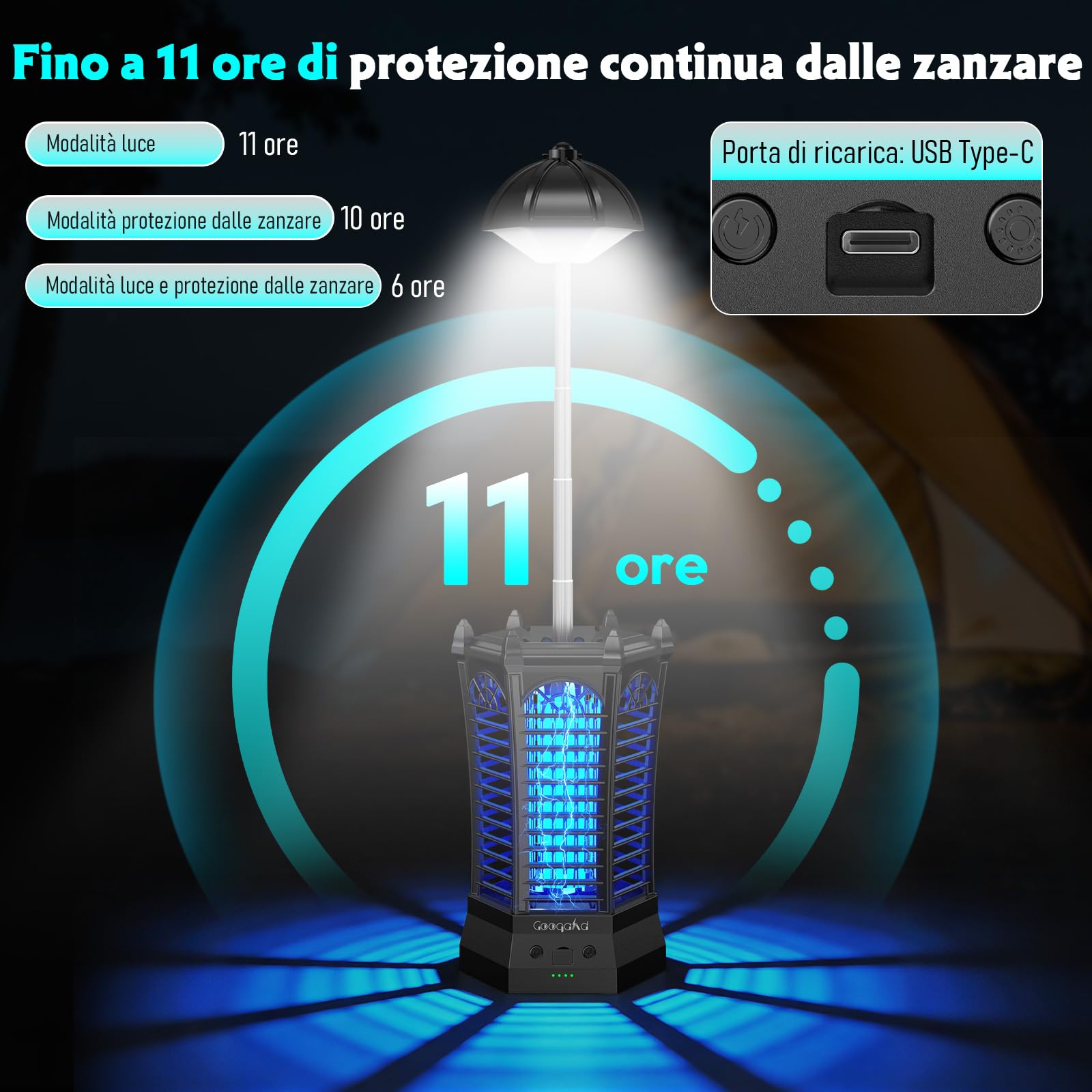 Luce LED con insetticida elettrico, 4500 V, trappola per zanzare, impermeabile IPX4, lampada anti-zanzare, per interni ed esterni