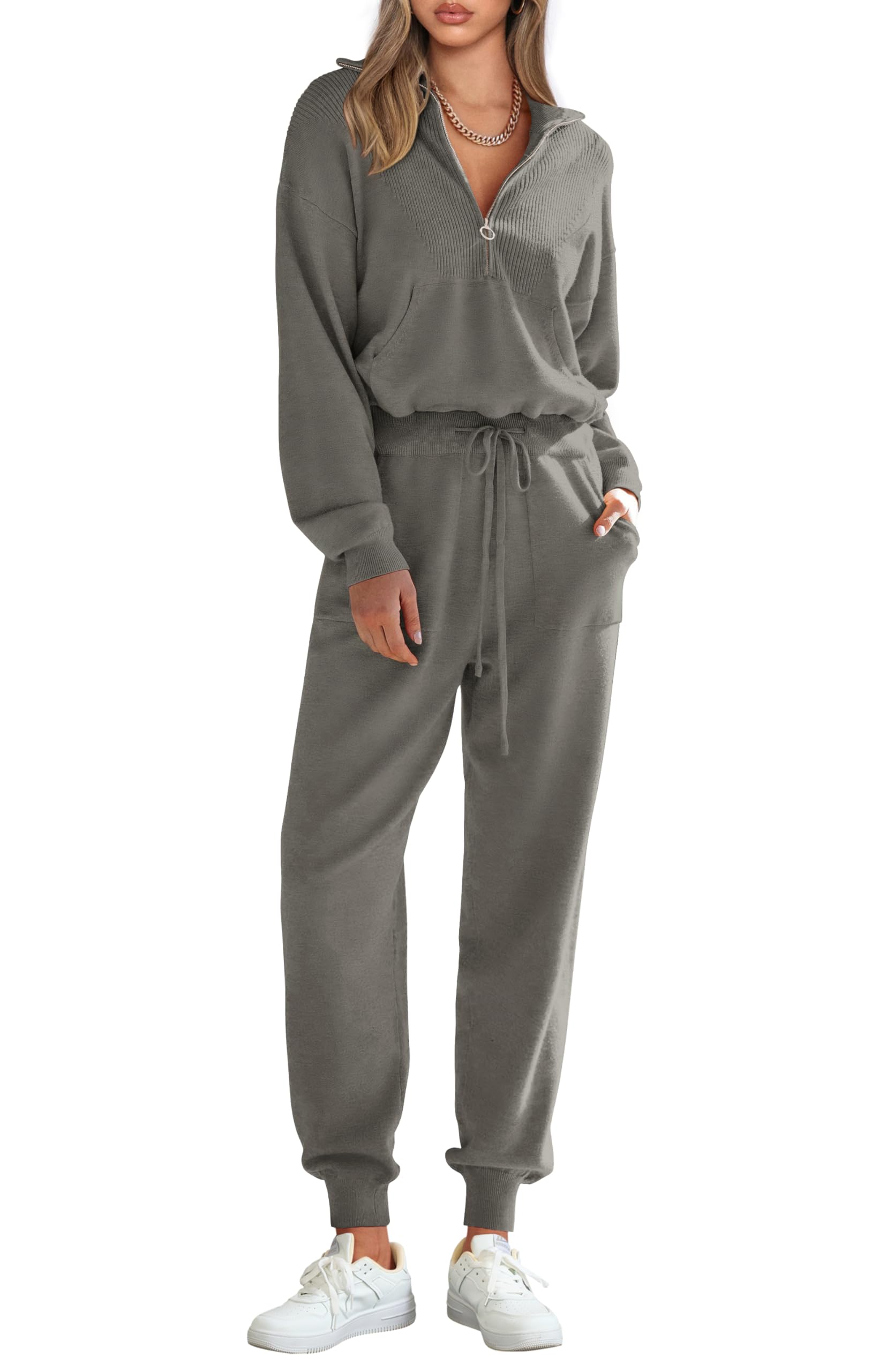 PRETTYGARDEN Women's 2 Piece Sweater Set Pullover Zip Up Sweatshirt Jogger Sweatpants Tracksuit Casual Outfit