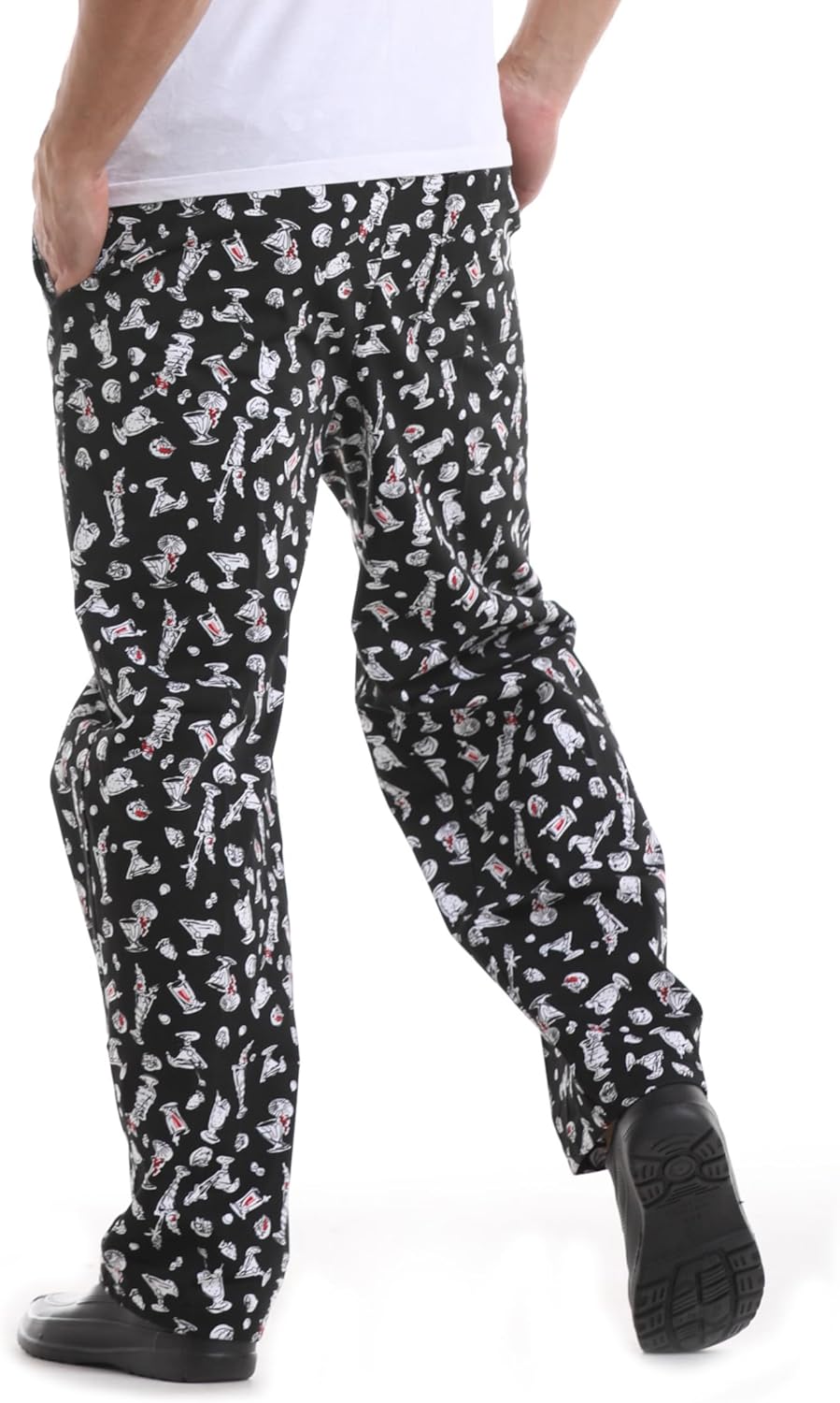 GLSEZID Men's Ice Juice Cups Print Chef Pants Beverage Store PantsUA Chef Men’s Shark Print Fit, 100% Cotton, Elastic Waist