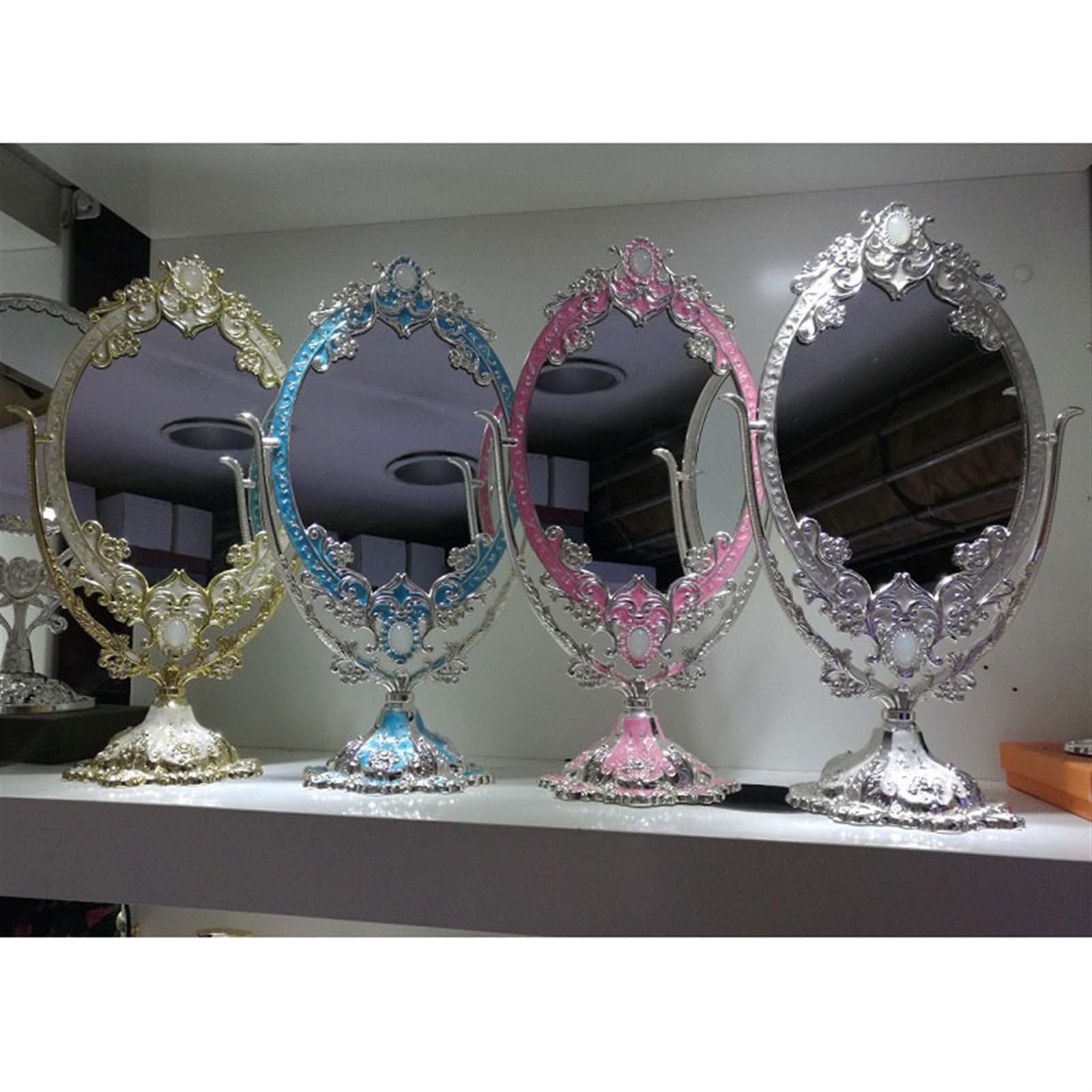 Tabela Metalowe lustro na biurko Duże dwustronne lusterko do makijażu(Pink)