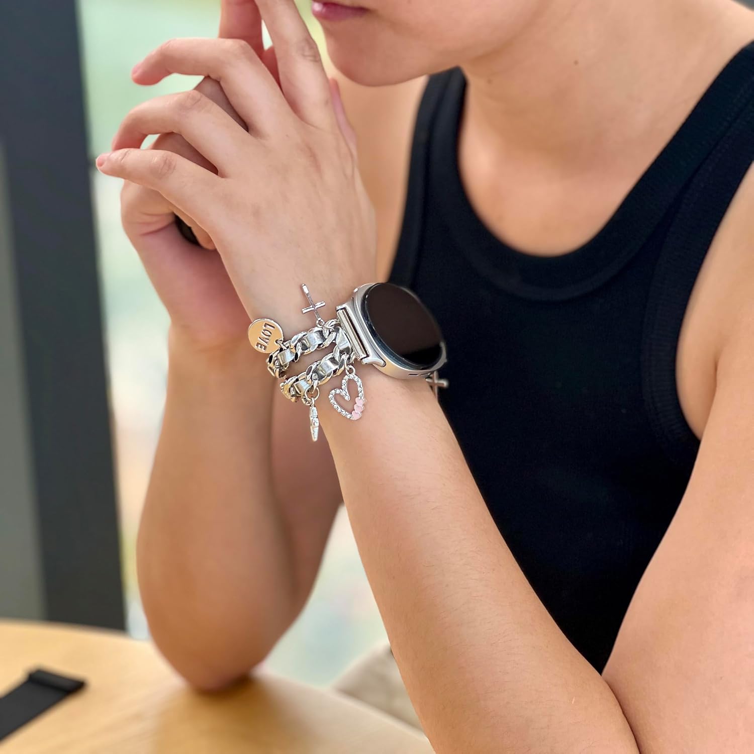 Silver Bracelet Band with Cute Charm Compatible for Samsung Galaxy Watch 8 40mm/44mm, Metal Replacement Strap for Galaxy Watch 8 Classic 46mm 2025 Women - Image 3