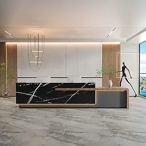 Reception Desk with Counter Has Ample Storage Space and LED Ambient Light, No Assembly Required. Suitable for Shopping Malls, Retail Counters, Cashier Counters