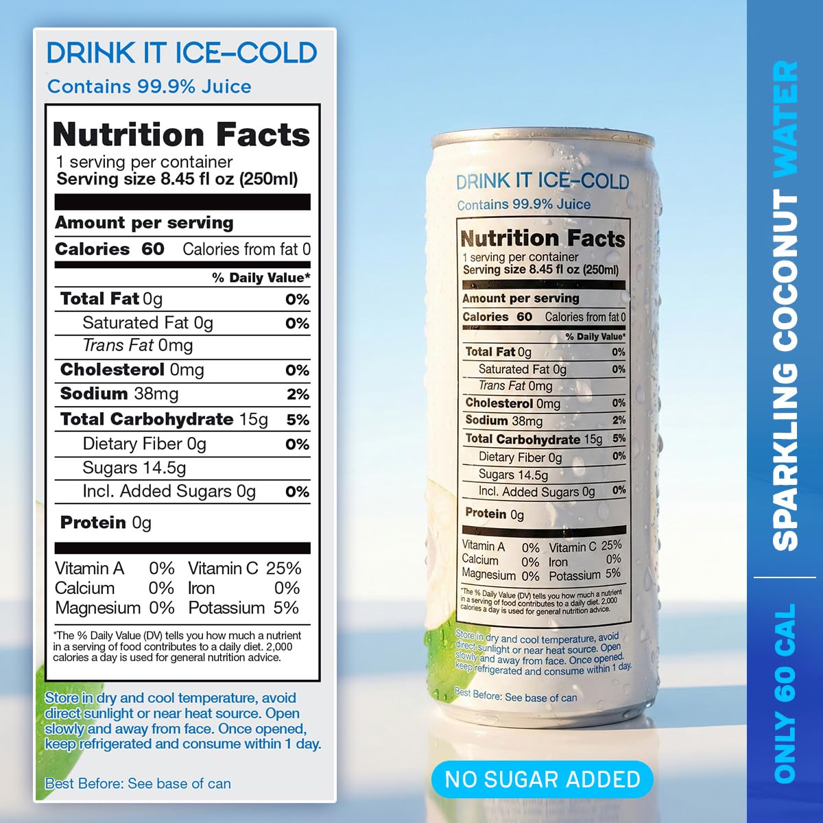 Yoopy Sparkling Coconut Water – Lightly Carbonated Tropical Drink, No Sugar Added Healthy Soda Alternative, Refreshing Non Alcoholic Beverage - 12 pack (8.45 fl oz cans)