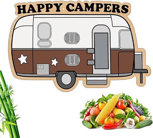 Miniatura 1 de Tabla de cortar para autocaravana, campamento, retro, Happy Camper, tabla de cortar de madera de bambú, bandeja de servir perfecta y divertida para