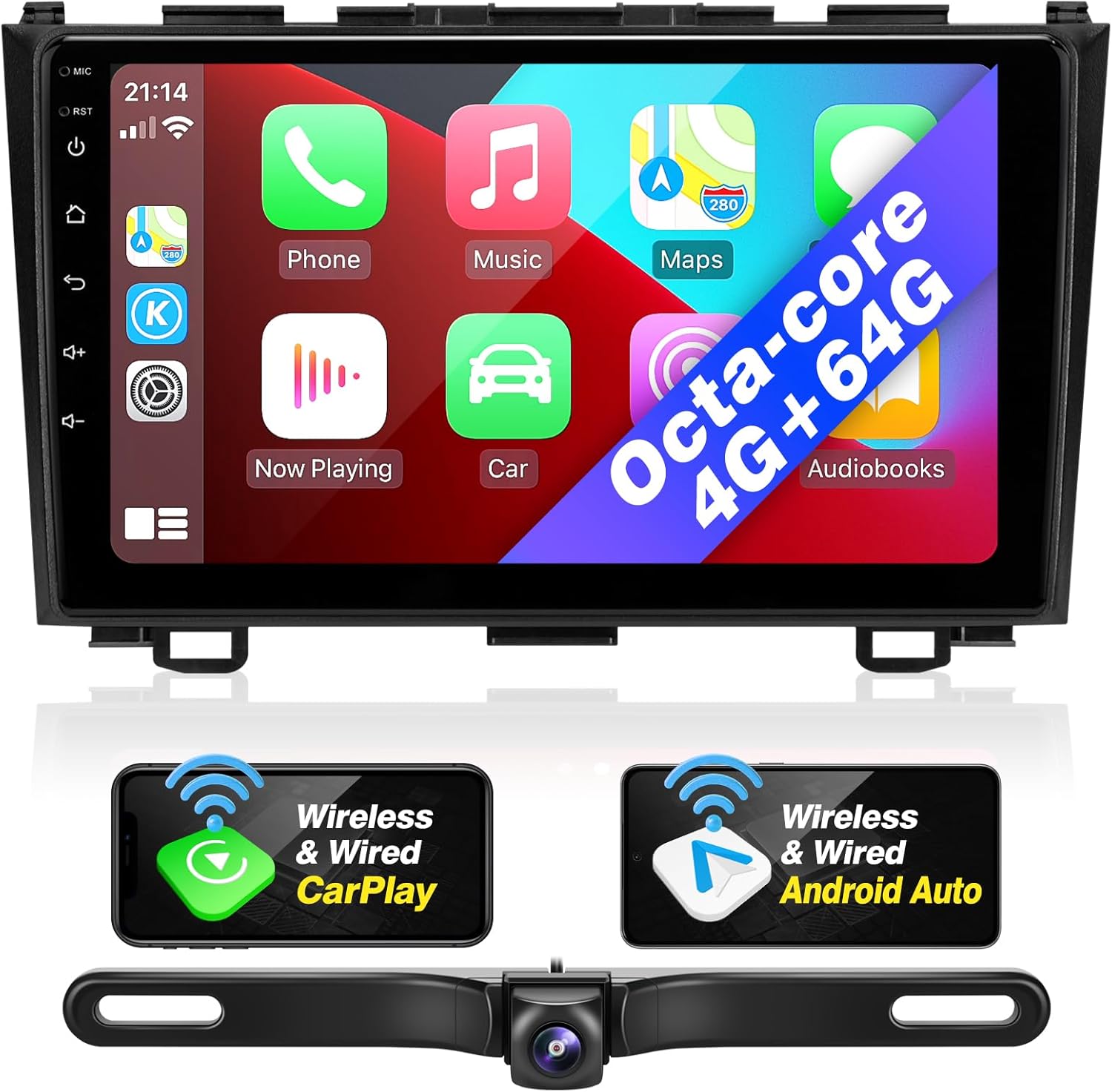 for CRV 2007-2011 Radio Upgrade Compatible with Wireless Carplay Android Auto,8-Core 4+64GB HeadUnit Car Stereo Bluetooth Navigation GPS WIFI FM/AM TouchScreen Backup Camera Multimedia Player