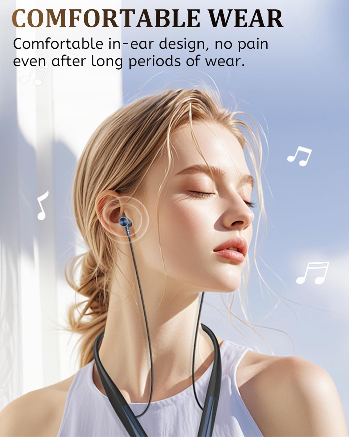 Neckband Bluetooth Headphones with Mic,in-Ear Magnetic IPX7 Waterproof 35H Playtime,Lightweight Headset for Sports Workout Office Black (Black)