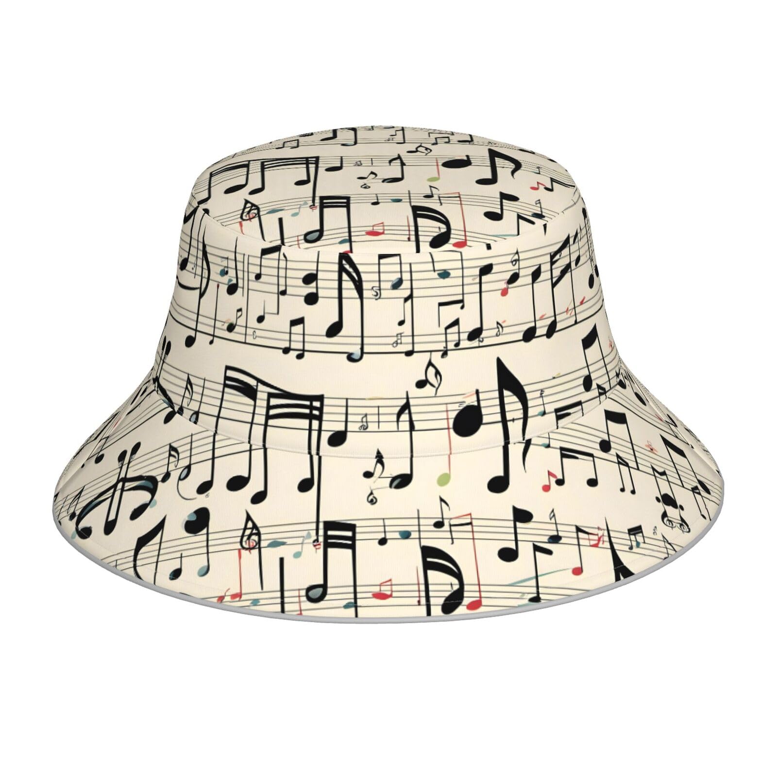 Yyhhaofa Unisex Black Reflective Bucket Hat Musical Theme Music Clefs Pattern For Men And Women - Lightweight, Breathable, Foldable