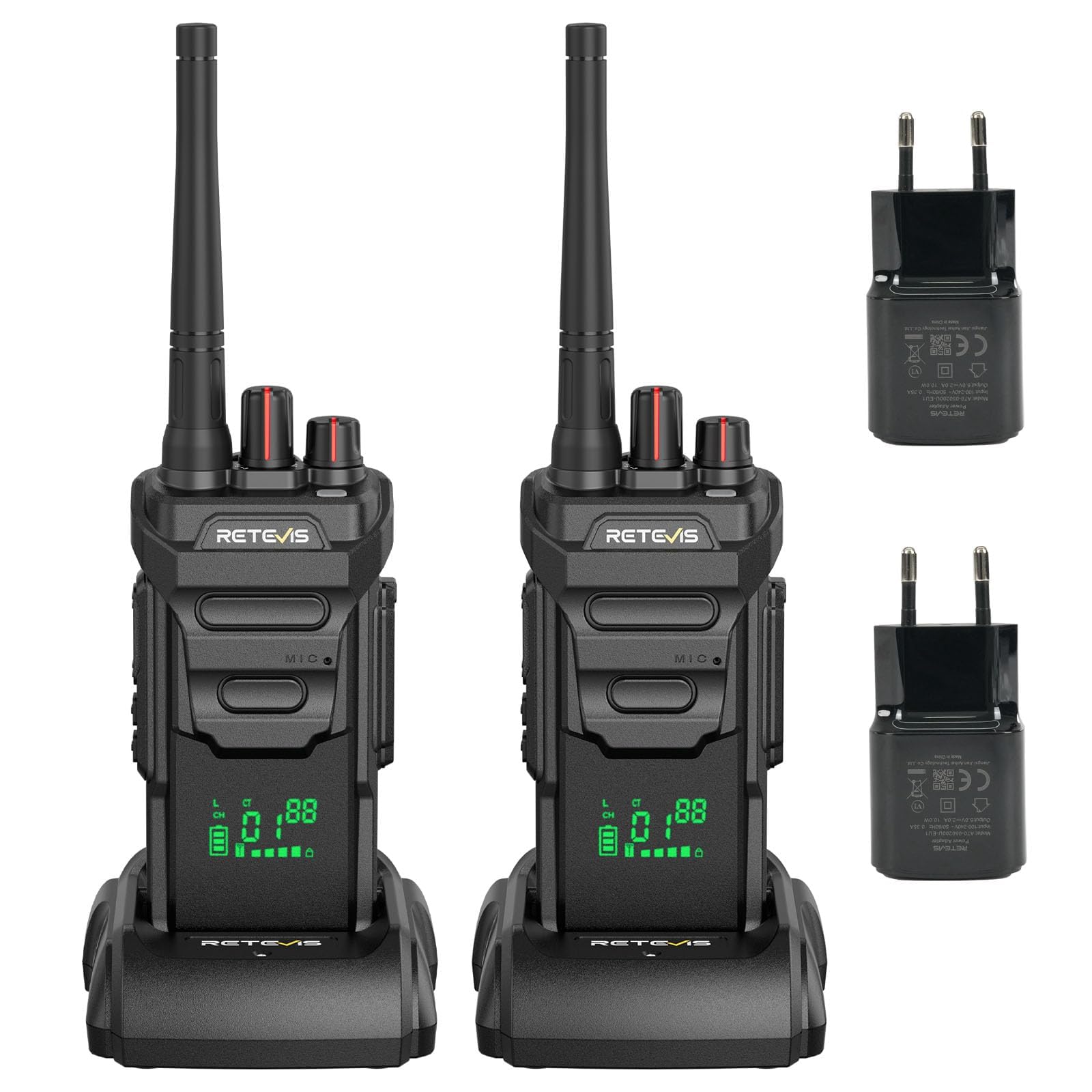 Retevis RT648H Walkie Talkie senza Licenza, IP67 Wolky Toki 3 Protezioni, Display Integrato, Ricarica USB, 1500 mAh, Radio Bidirezionale a Lungo Raggio per Logistica, Magazzini (Confezione da 2)