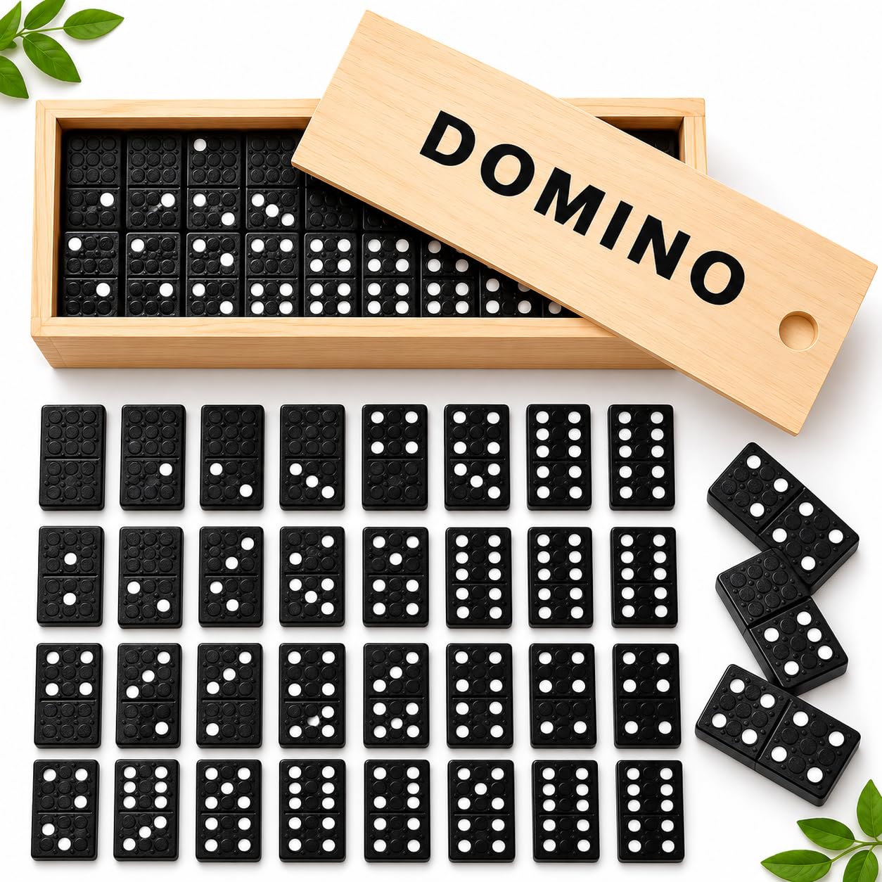 Wooden Dominos Games Puzzle Set, 28 Double Six Tiles, Kids