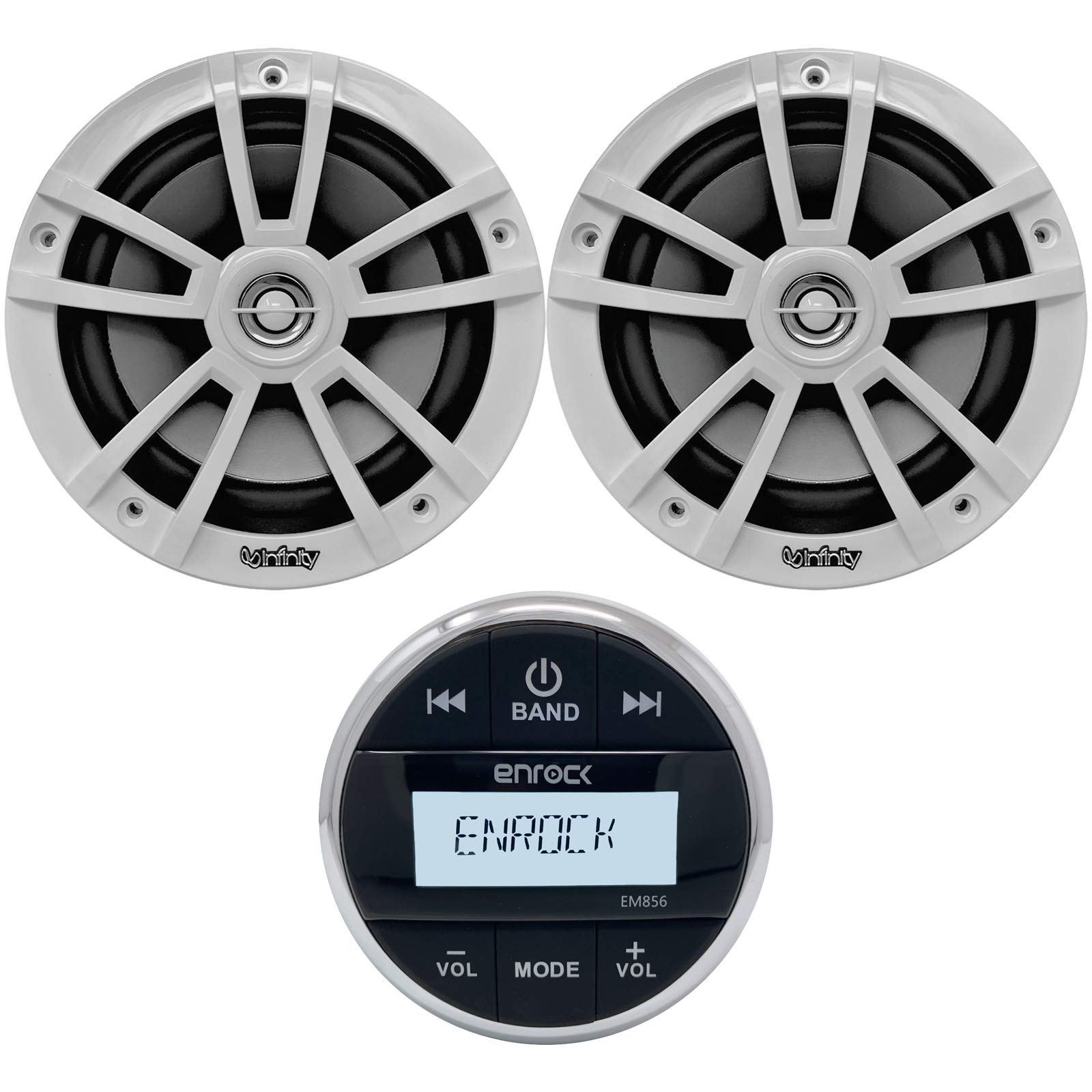 Enrock Stereo Speakers Combo: Bluetooth Gauge Style Marine Boat Cycle Digital Media Bluetooth Receiver + Pair 622MW 6.5