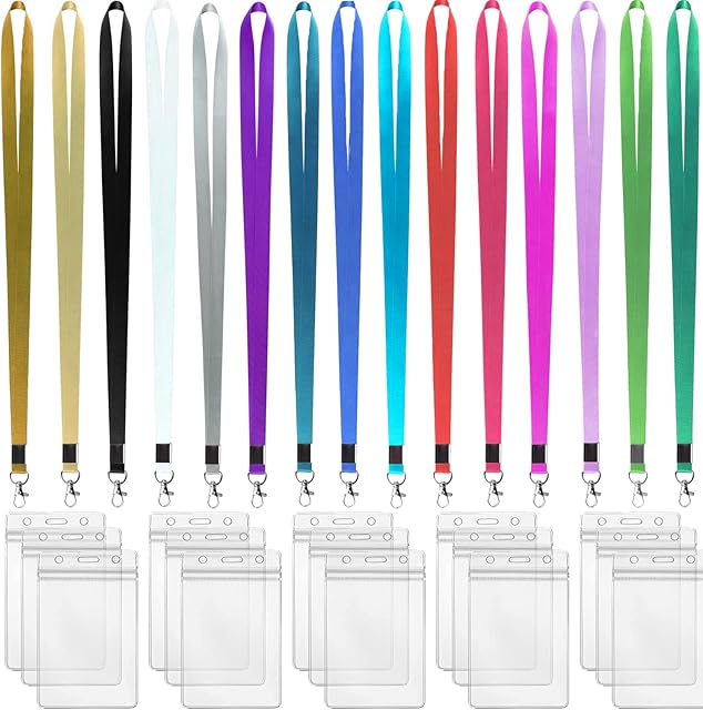 Smycz na klucze, smycz, 15 sztuk, przezroczyste etui na identyfikator PCW, kolorowe, nylonowe, wodoodporne, na wystawy, karty biznesowe, wystawowe, karty (15 kolorów)