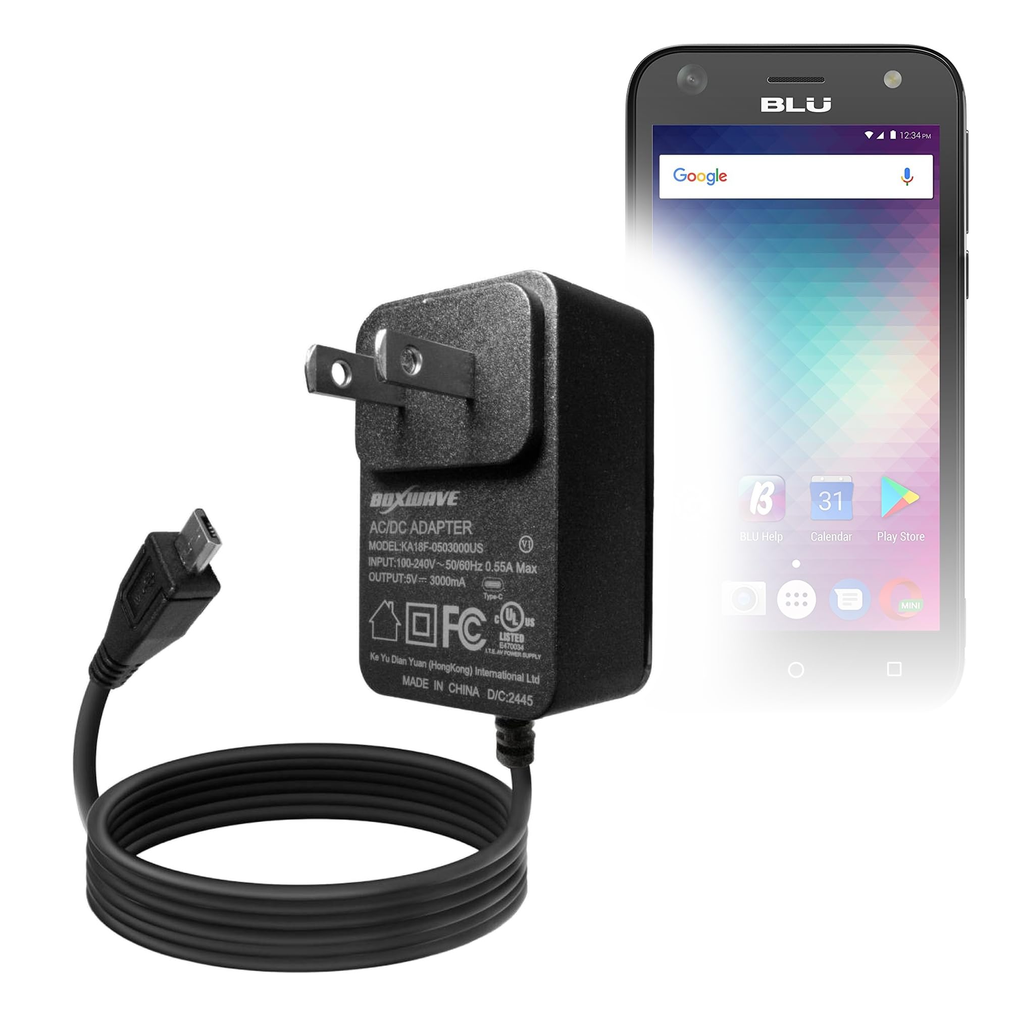 BoxWave Charger Compatible with BLU Studio G Mini - Wall Charger Direct (15W), Rapid Charge Your Device with Built-in 3ft Cable