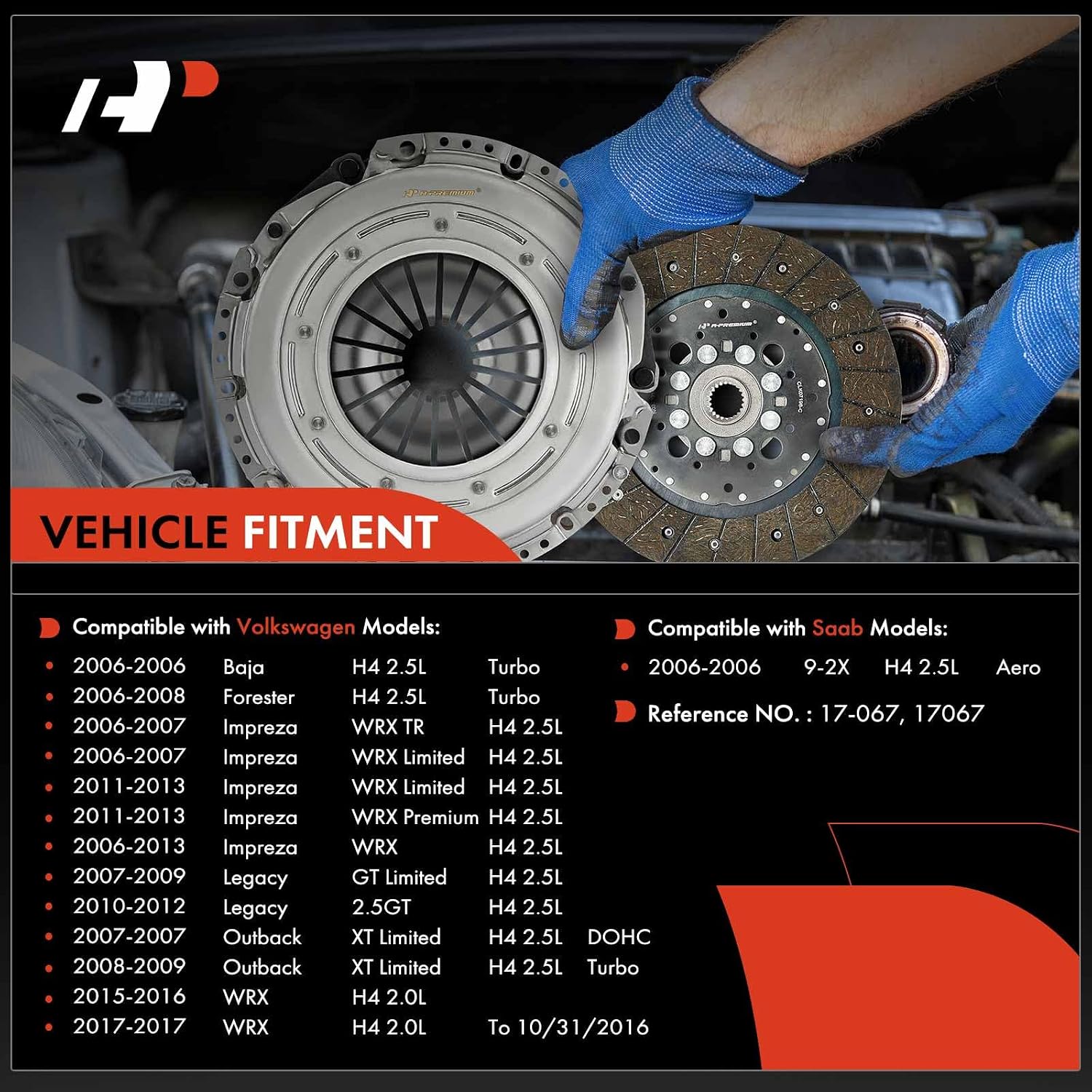 A-Premium Transmission Clutch Kit Compatible with Subaru Outback 2007-2009, Forester 2006-2008, Impreza 2006-2013, Legacy 2007-2012, WRX 2015-2017, Baja 2006 & Saab 9-2X 92X 2006, 2.0L 2.5L