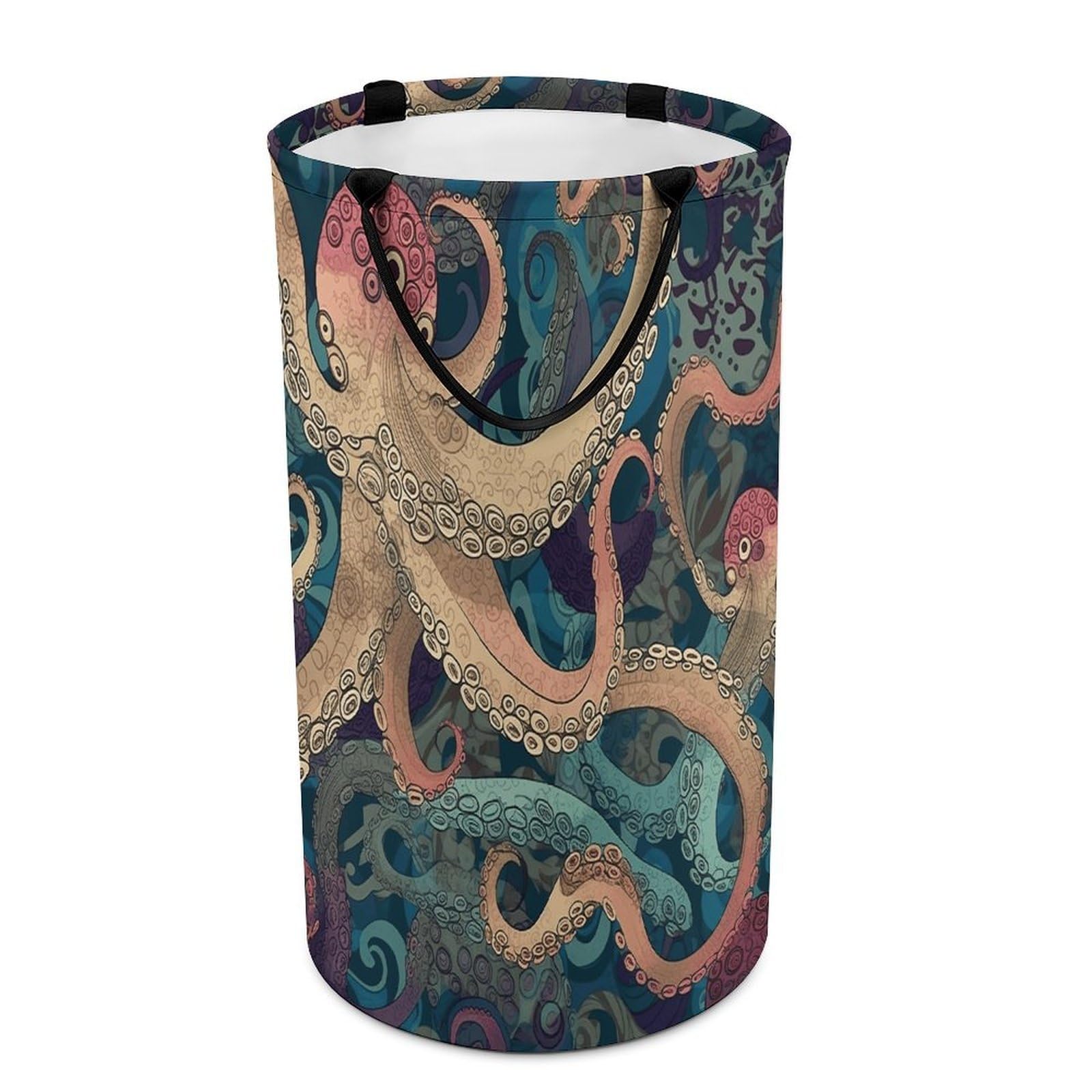 Abstract Octopus Kraken Laundry Basket Large Foldable Laundry Hamper with Handles Freestanding Collapsible Clothes Basket Waterproof Portable Dirty Clothes Hamper for Bathroom 86L