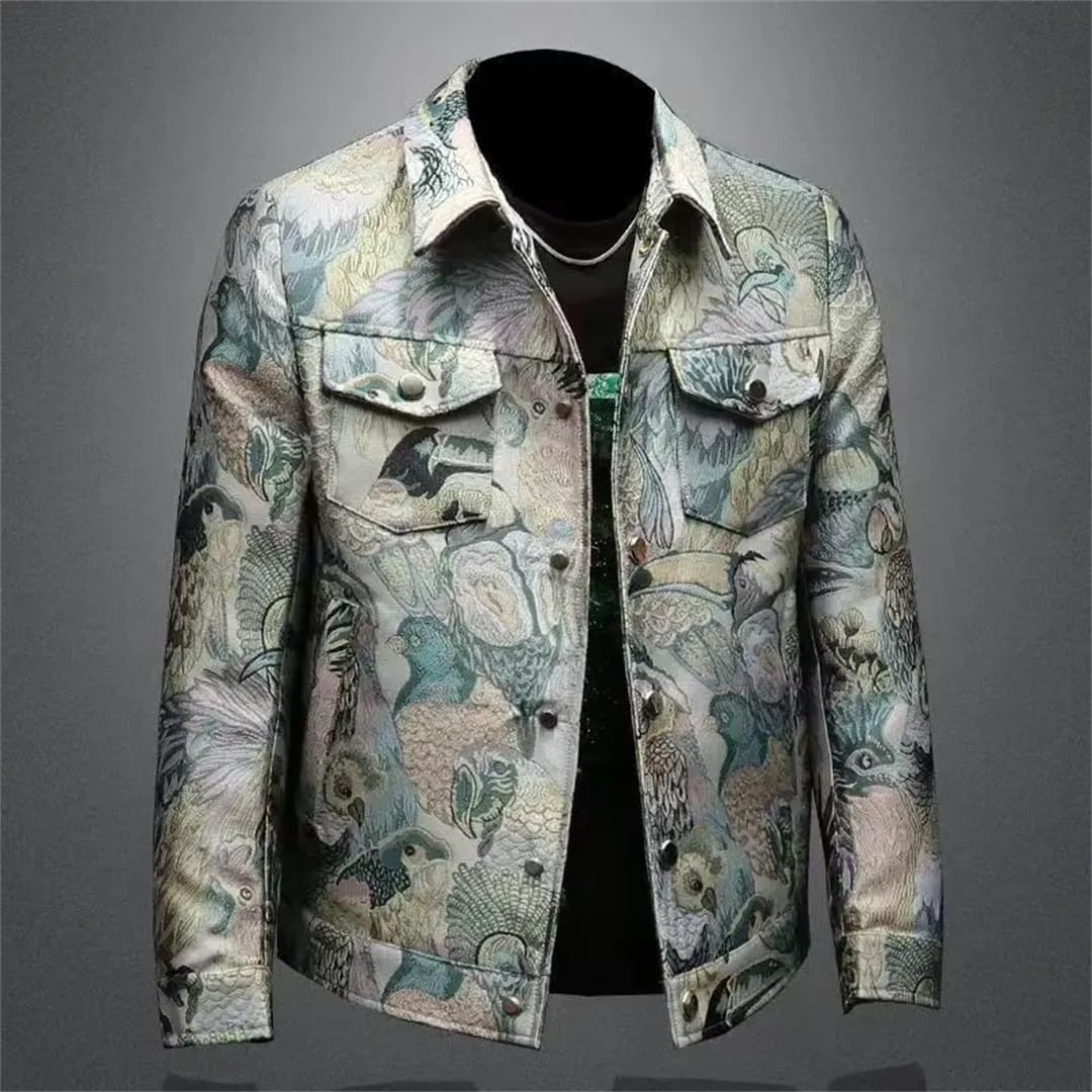 Męska kurtka z nadrukiem jesiennym z kołnierzem z klapami z długim rękawem formalna kurtka Trend Coat
