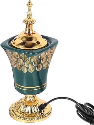 Quemador de incienso eléctrico, quemador de hierro de Oriente Medio, soporte de incienso Bakhoor, quemador de aromaterapia vintage, estufa de mesa
