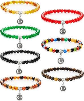 Jadive 7 Pcs Islamic Tasbih Prayer Beads Muslim Bracelets 33 Bead 6mm Round Bead Misbaha and Tasbih Bracelet Muslim Rosary Jewelry for Women Islam Gifts Religion Eid Ramadan Gift