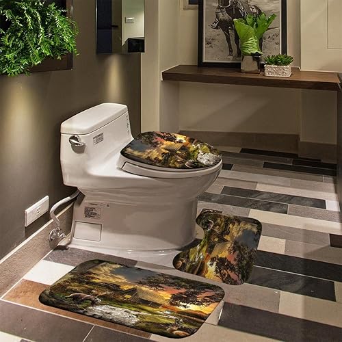 Miniatura 5 de SKAILIÉ Juego de 4 cortinas de ducha de granja, diseño de oso, ciervo, alce, lubina, pesca, caza, vida silvestre, árbol, bosque, bosque, camuflaje,