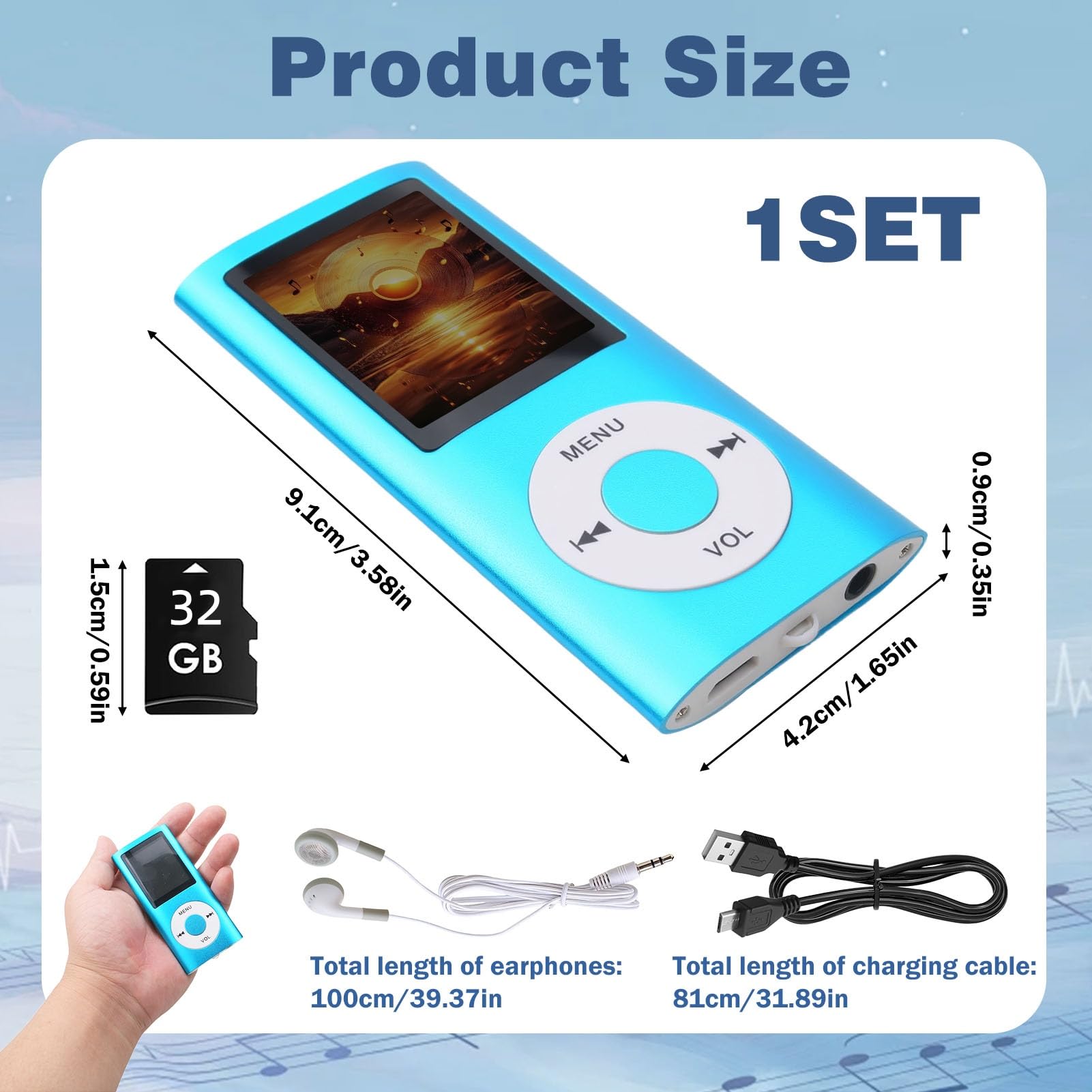 Lettore MP3 MP4 HiFi Portatile Audio Senza Perdita con Schermo LCD da 1,8 Pollici, Slot Scheda di Memoria fino a 32 GB, Lettore Musicale Multifunzione per Sport, Bambini e Viaggio