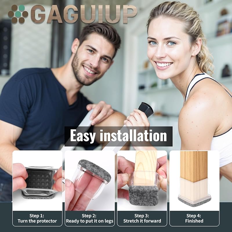 GAGUIUP Szilikon Bútorlábvédő Filcbetéttel - 8 db Téglalap Alakú Padlóvédő Székekhez, Asztalokhoz, Ágyakhoz - Kopásálló Bútorláb Sapka