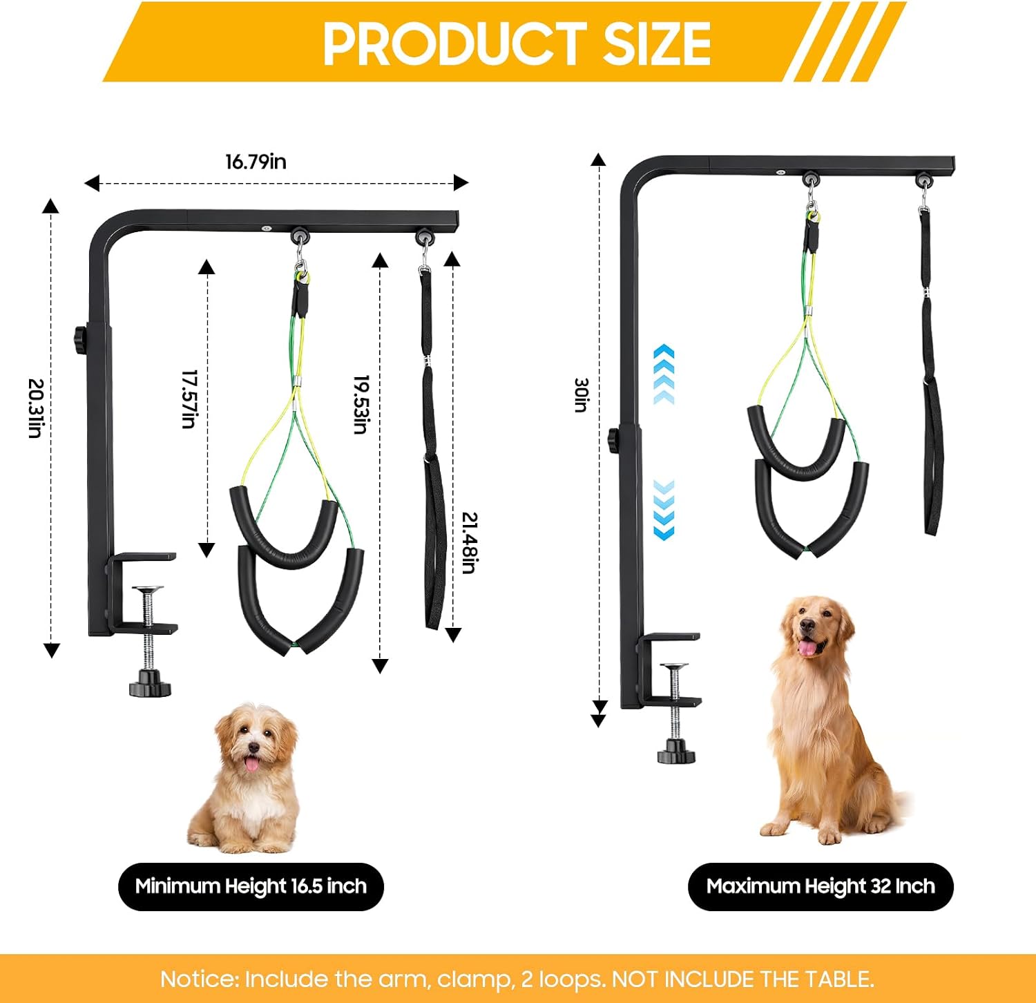 Dog Grooming Arm with Heavy-Duty Clamp, 29" Height Pet Grooming Table Arm for Dogs, Grooming Restraint for Nail Trimming, Haircuts, Grooming Sessions, Easy to Use on Most Grooming Tables