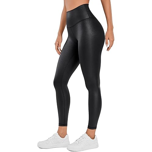 CRZ YOGA Butterluxe Matte Faux Leather Leggings for Women 25" - High Waisted Stretch Ankle Leather Pants Pleather Tights