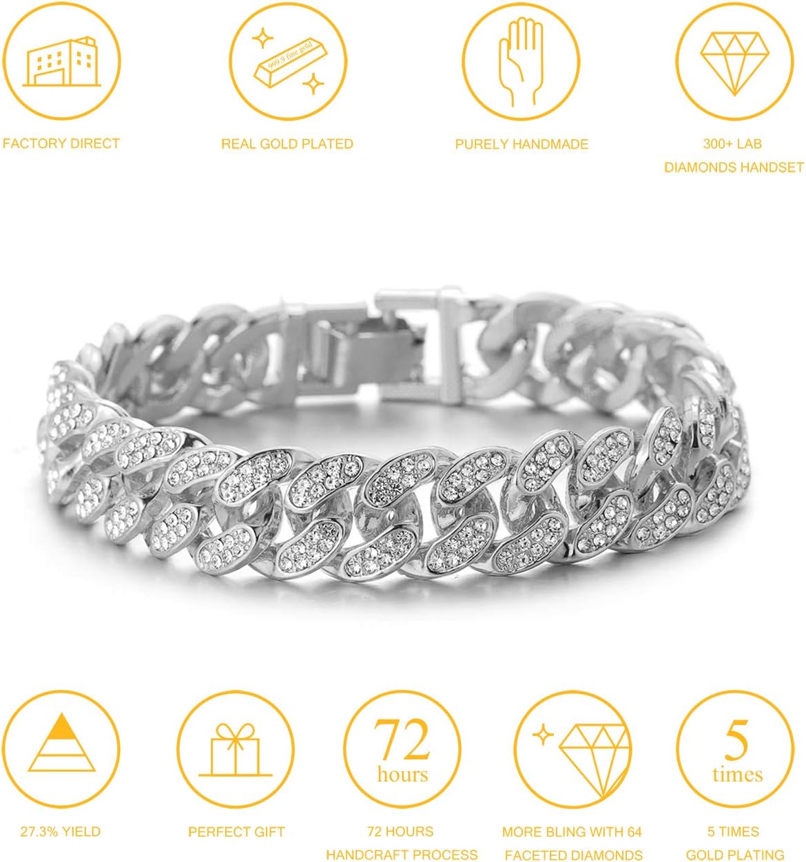 Halukakah Diamond Cuban Link 13MM Gold Chain for Men Iced out Miami 18k Real Gold Plated/Platinum White Gold Finish Choker Necklace Bracelet,Full Cz Diamond Cut Prong Set,with Giftbox - Image 3