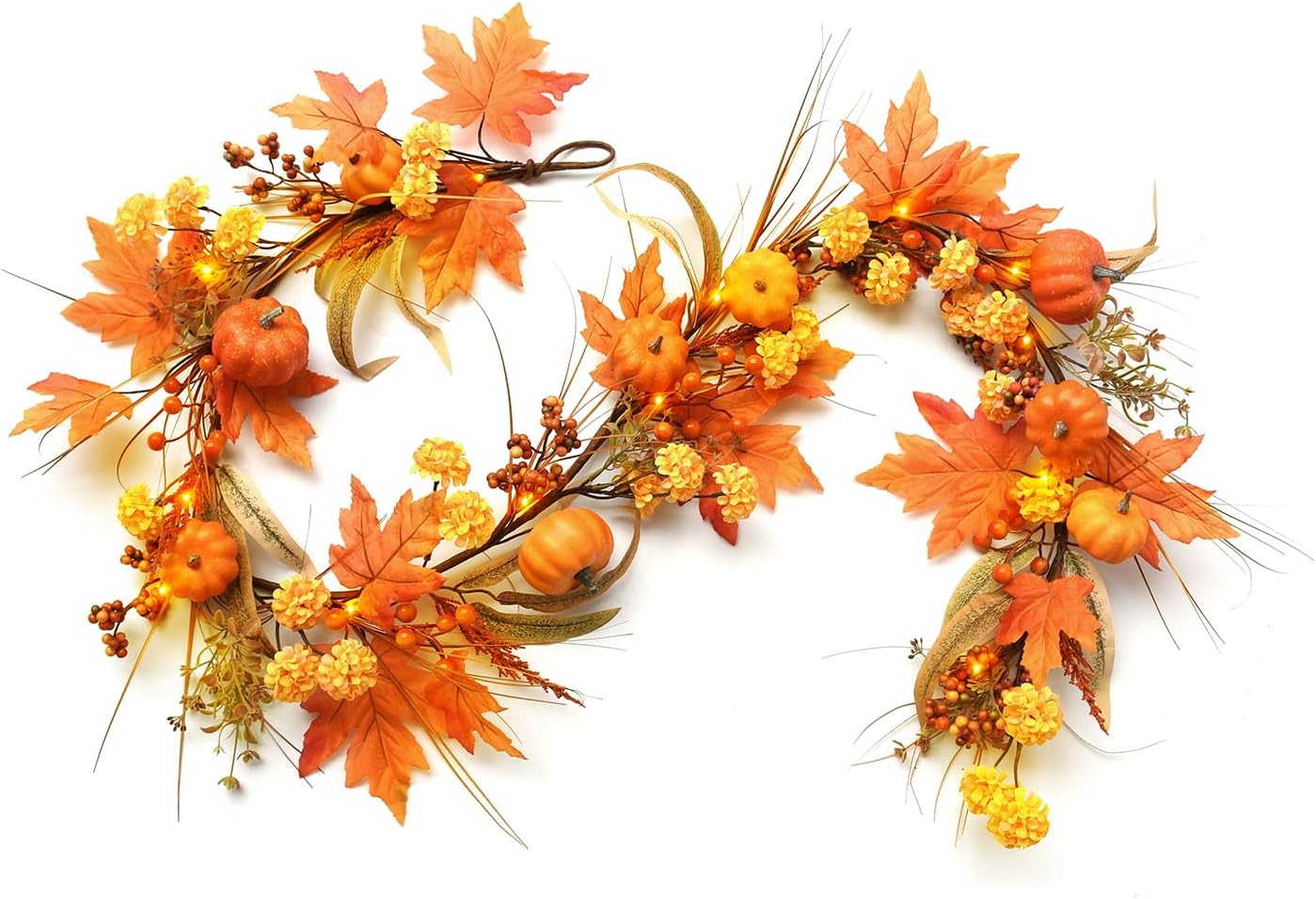 YuQi 6ft Lighted Fall Garland with Timer - Autumn Garland for Mantle